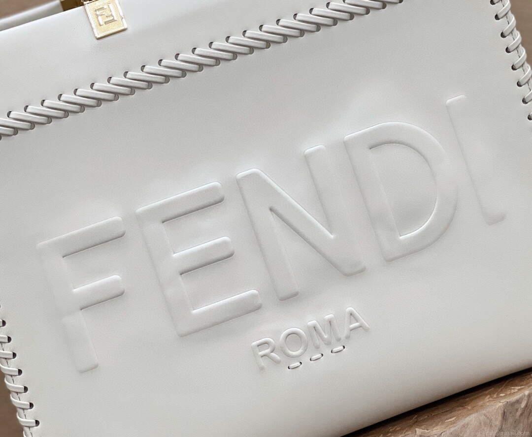 Fendi 8BH386 Sunshine Medium Fuchsia Leather Shopper Bag 8535 White