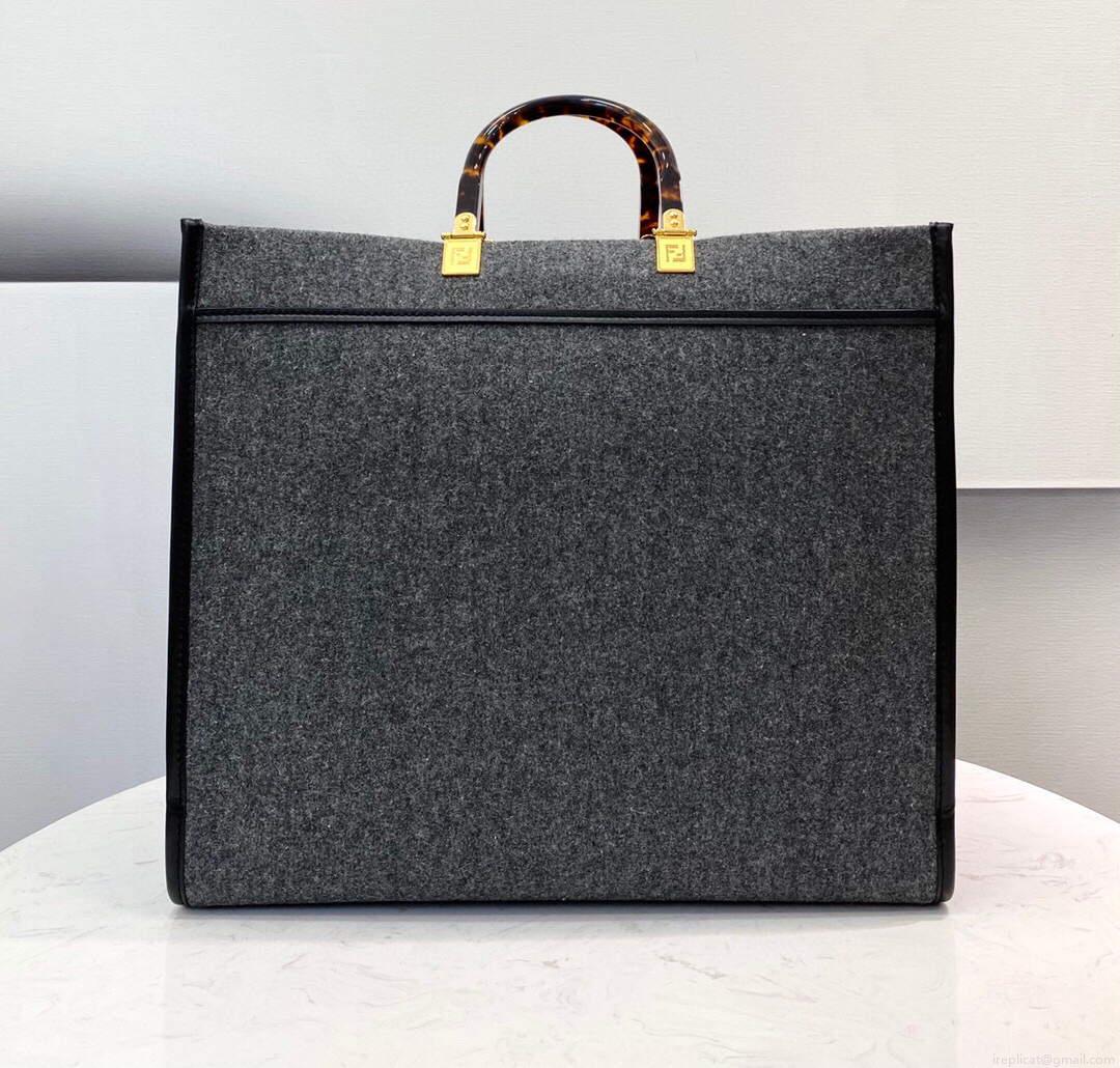 Fendi 8BH372 Sunshine Large Gray Flannel Shopper Bag 8266c