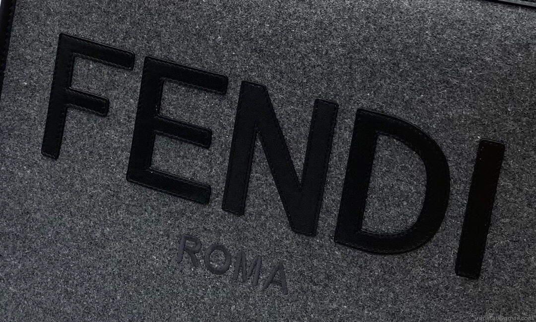 Fendi 8BH372 Sunshine Large Gray Flannel Shopper Bag 8266c
