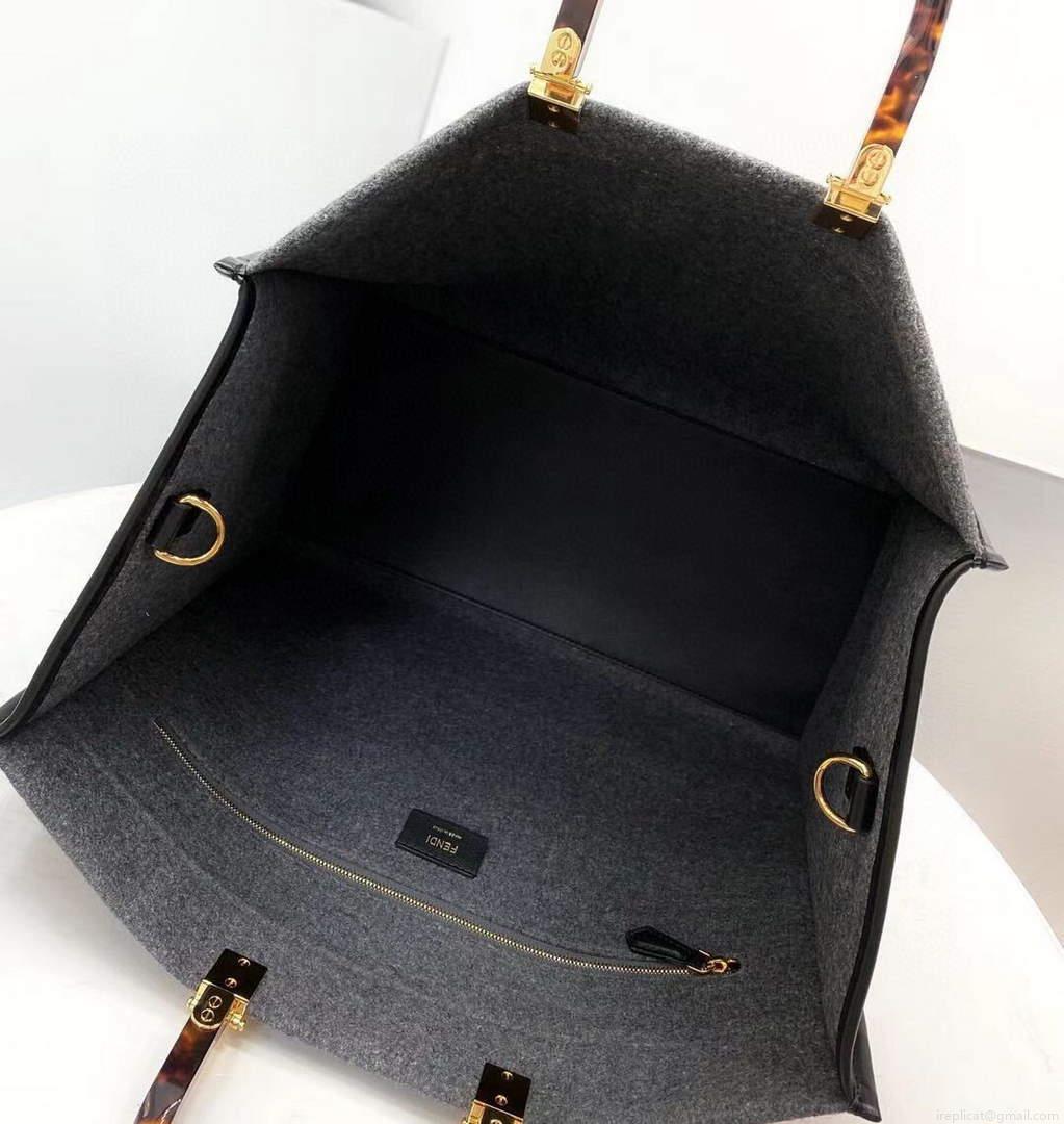 Fendi 8BH372 Sunshine Large Gray Flannel Shopper Bag 8266c