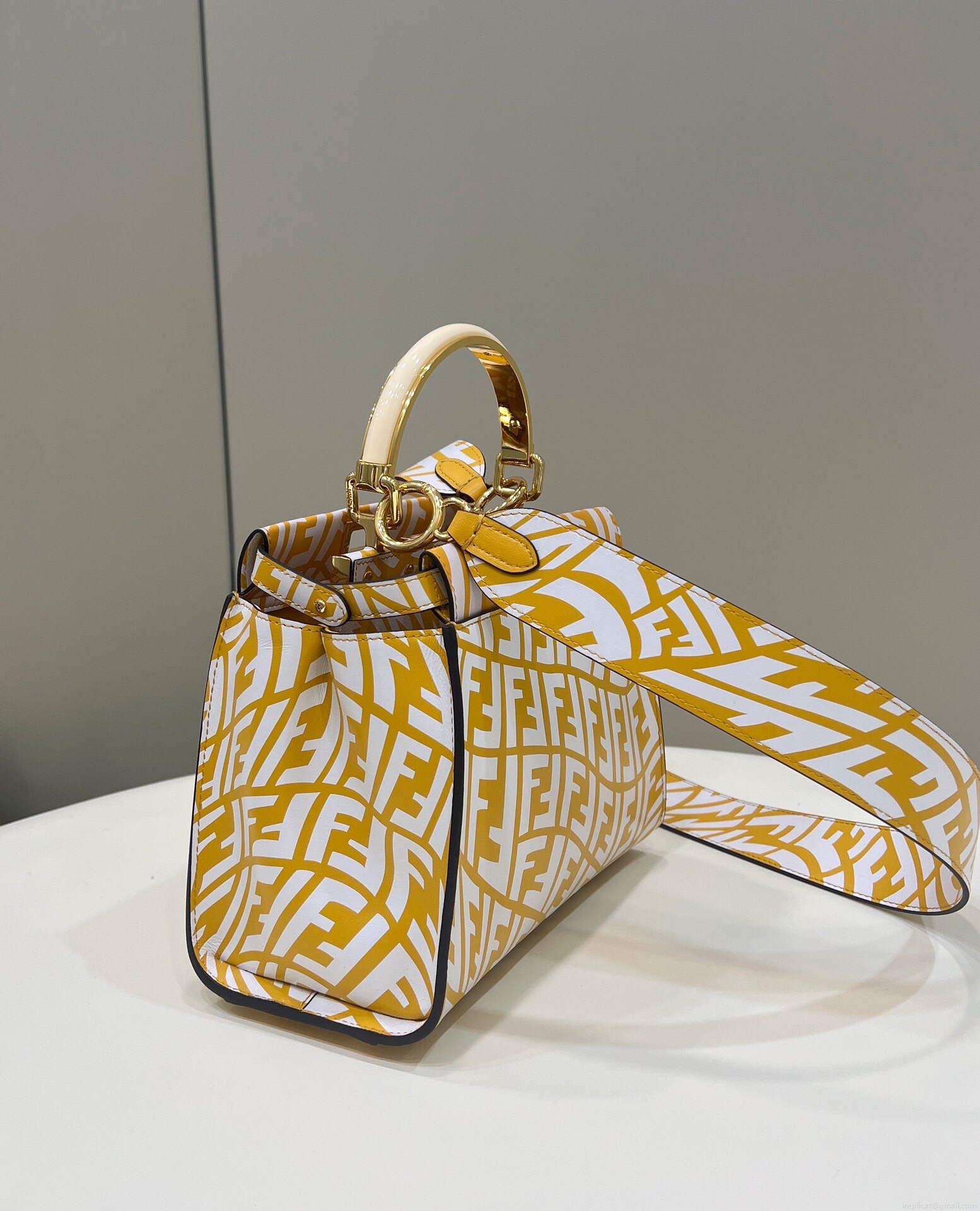 Fendi 8BN244 Peekaboo Signature Mini Bag Yellow White
