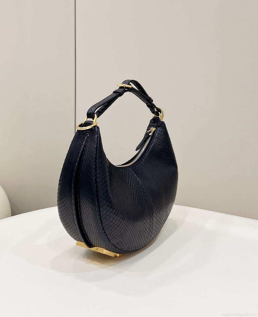 Fendi 8BR798 Fendigraphy Small Snake skin Leather bag Black