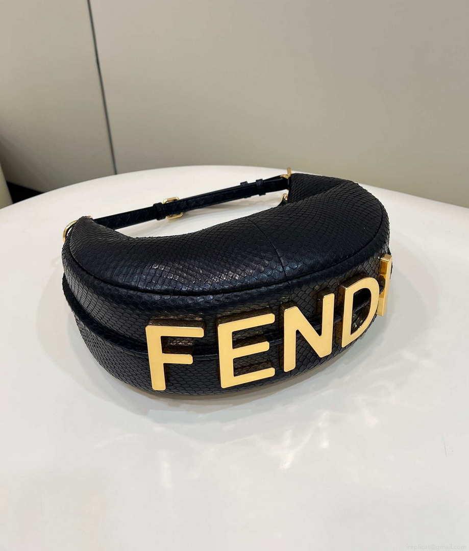 Fendi 8BR798 Fendigraphy Small Snake skin Leather bag Black