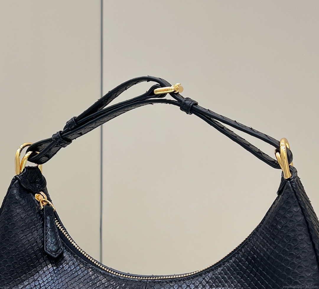 Fendi 8BR798 Fendigraphy Small Snake skin Leather bag Black