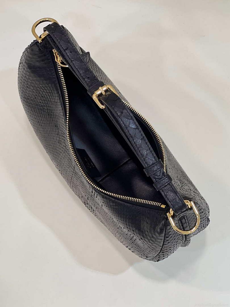 Fendi 8BR798 Fendigraphy Small Snake skin Leather bag Black