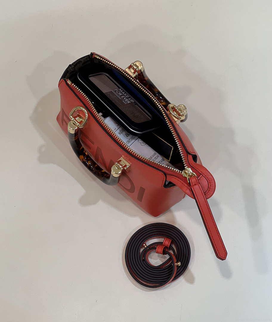 Fendi 8BS067 By The Way Mini Small Boston bag in mint Red leather