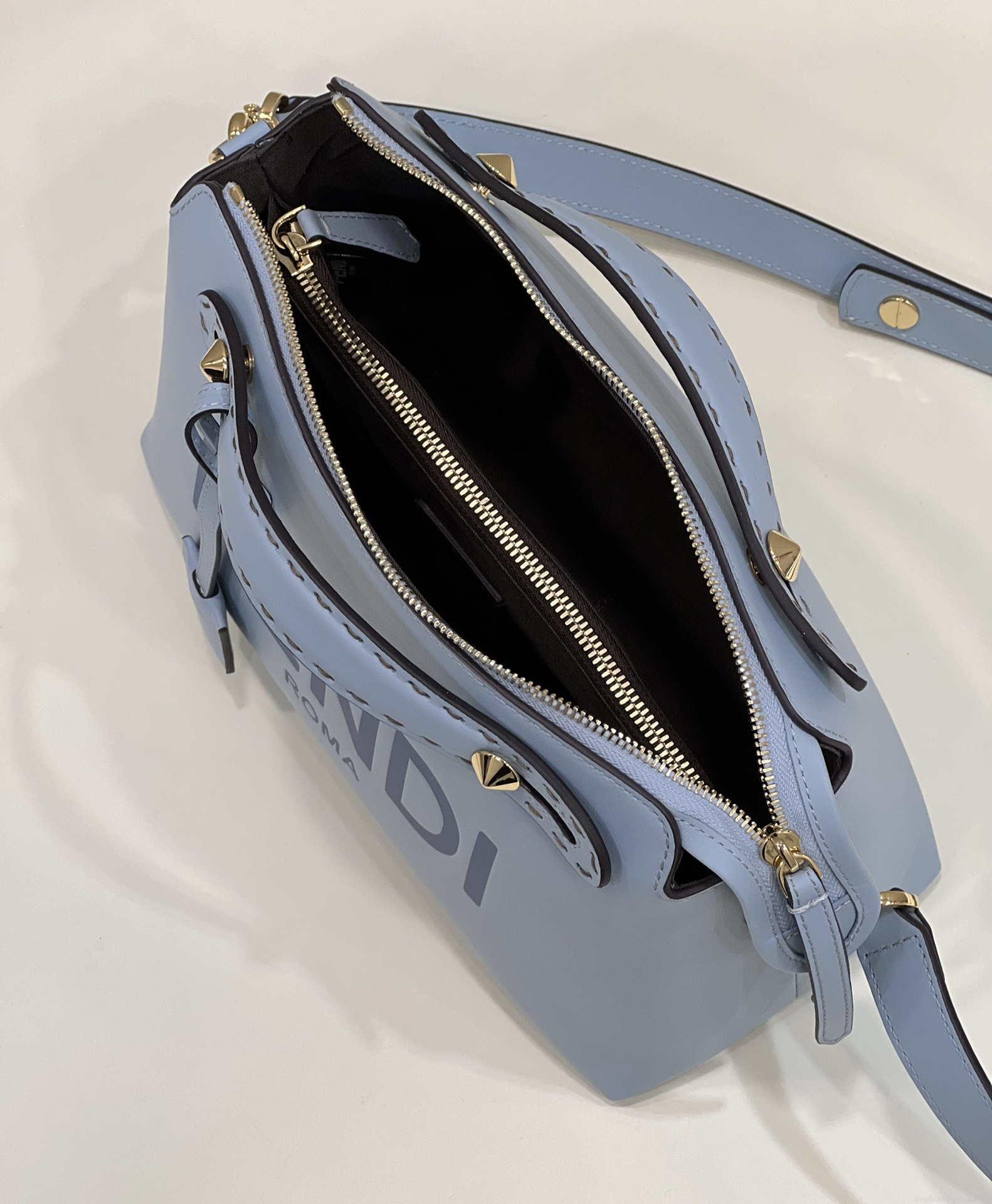 Fendi 8BL146 By The Way Medium Ligth Blue leather Boston bag