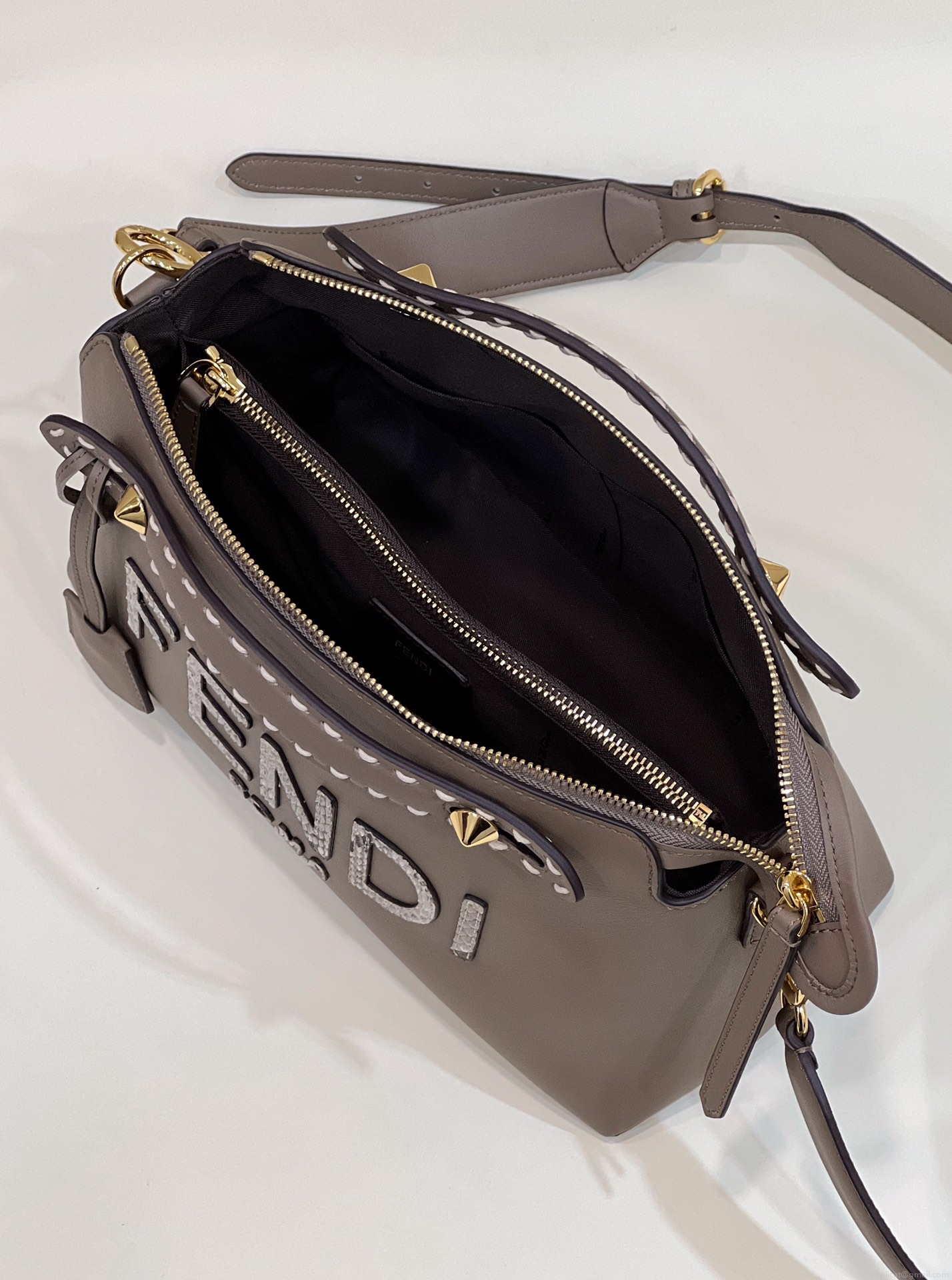 Fendi 8BL146 By The Way Medium Gray leather Boston bag