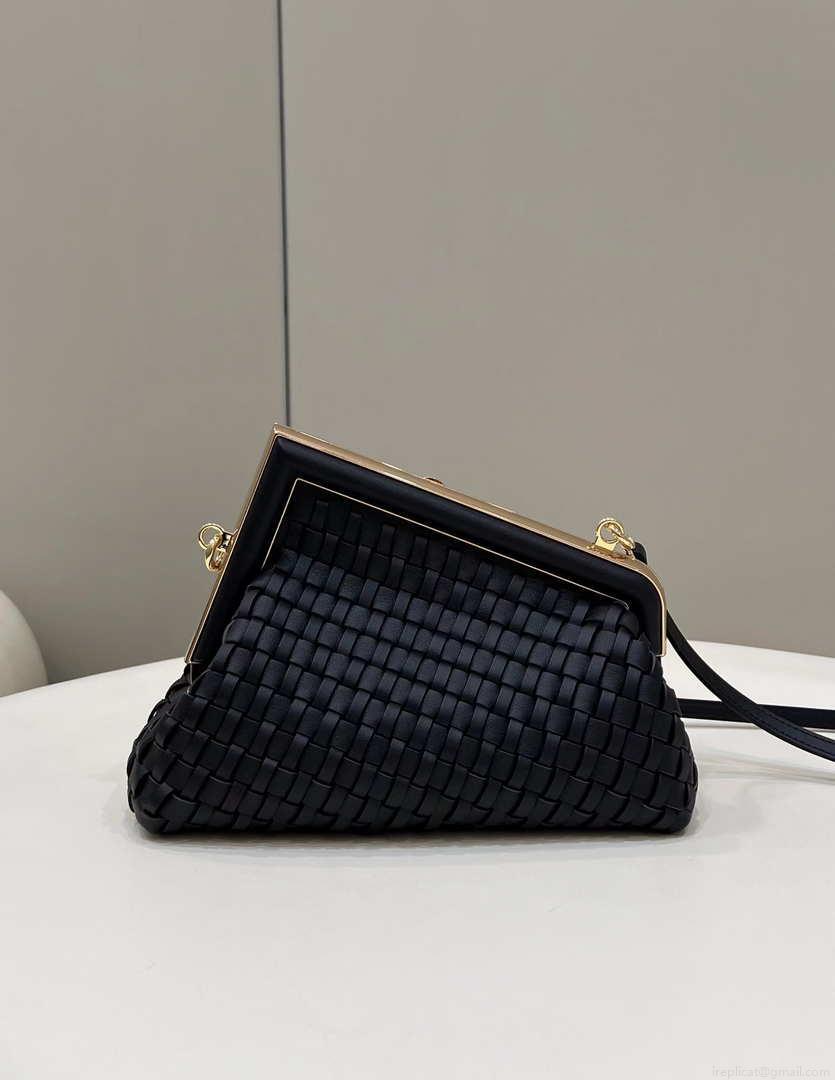Fendi 8BP129 First Small Black braided leather bag 80103