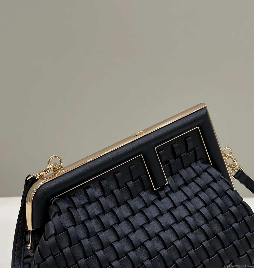 Fendi 8BP129 First Small Black braided leather bag 80103