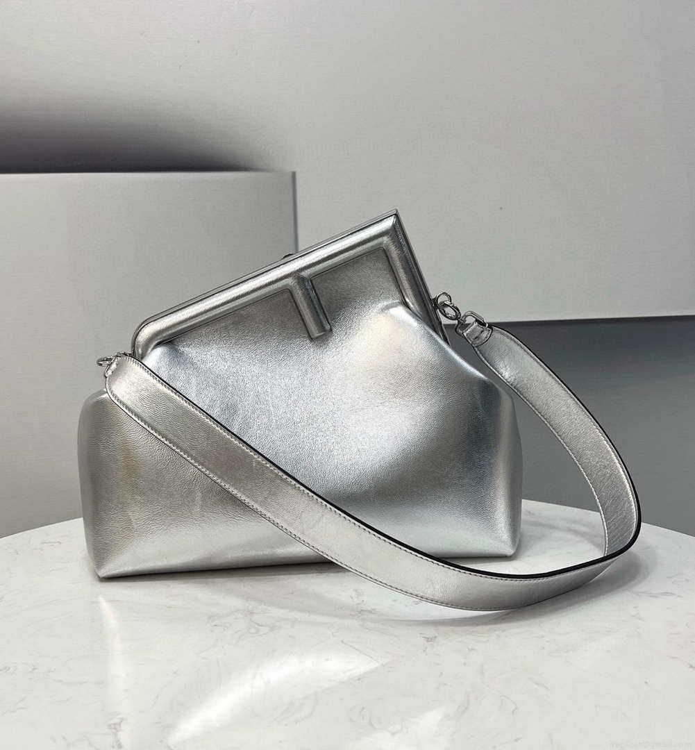Fendi 8BP127 FENDI FIRST Medium Silver laminated leather bag