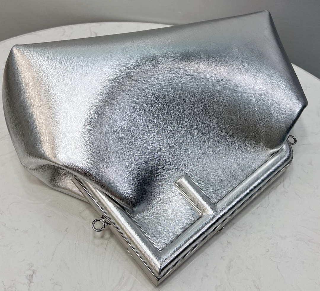 Fendi 8BP127 FENDI FIRST Medium Silver laminated leather bag