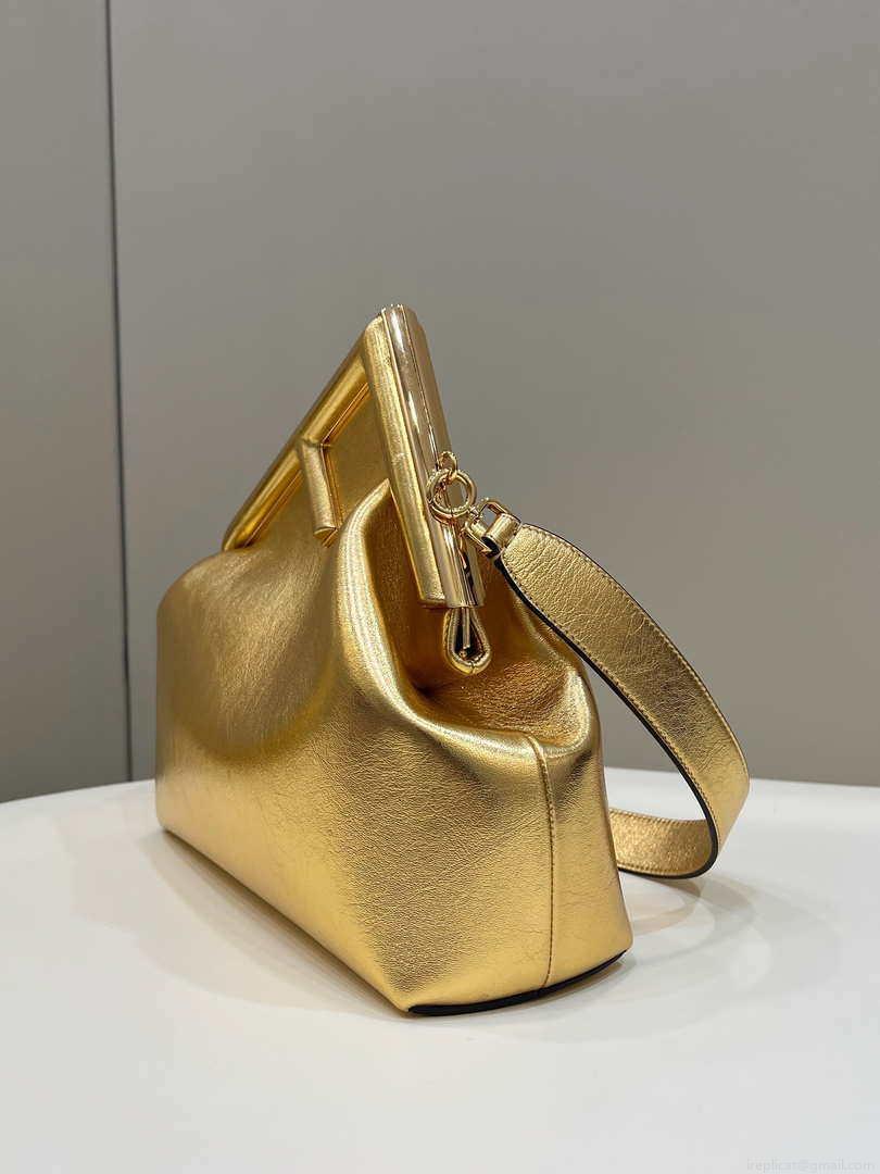 Fendi 8BP127 FENDI FIRST Medium Gold laminated leather bag