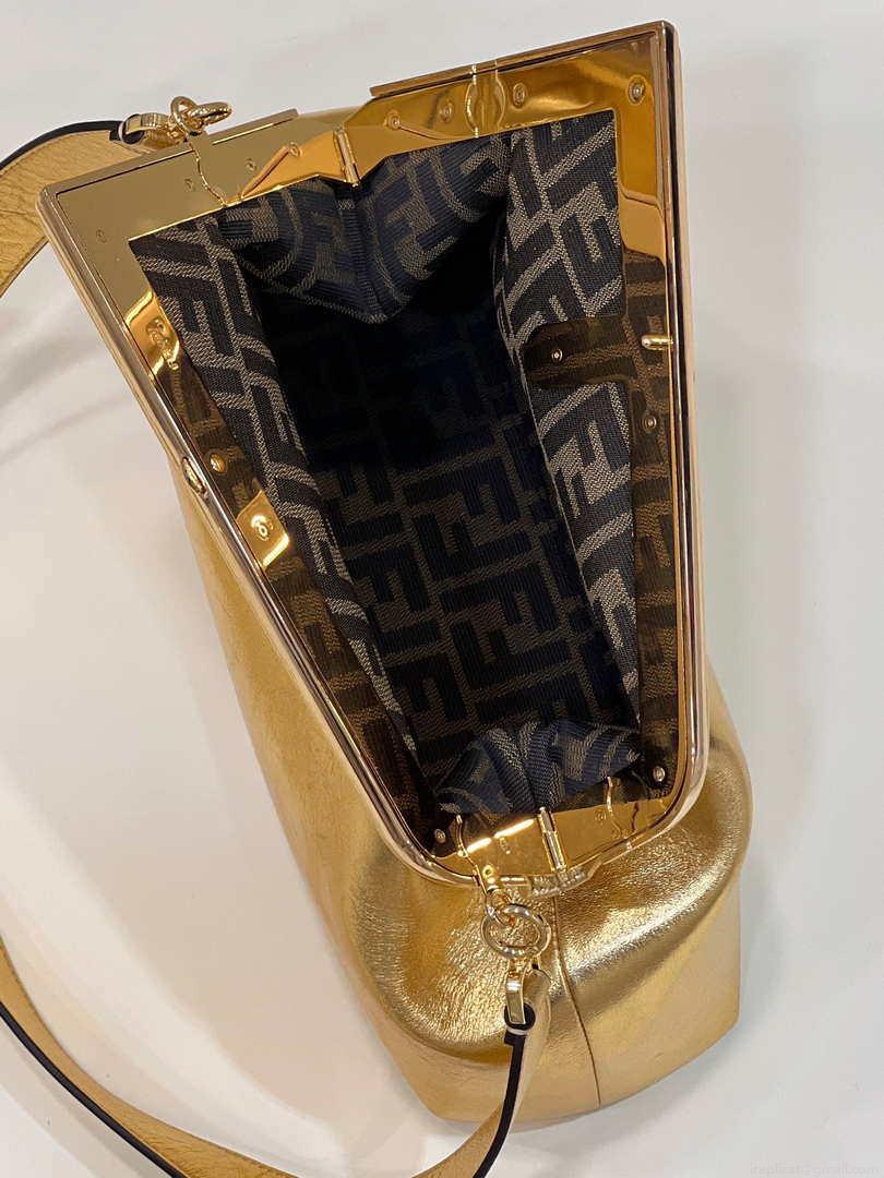 Fendi 8BP127 FENDI FIRST Medium Gold laminated leather bag