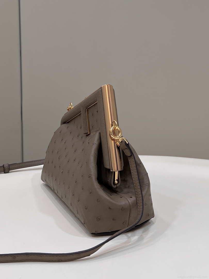 Fendi 8BP129 FENDI FIRST Small Light Brown Ostrich leather bag