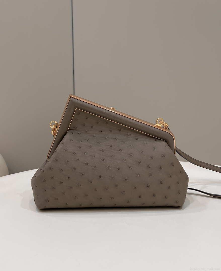Fendi 8BP129 FENDI FIRST Small Light Brown Ostrich leather bag