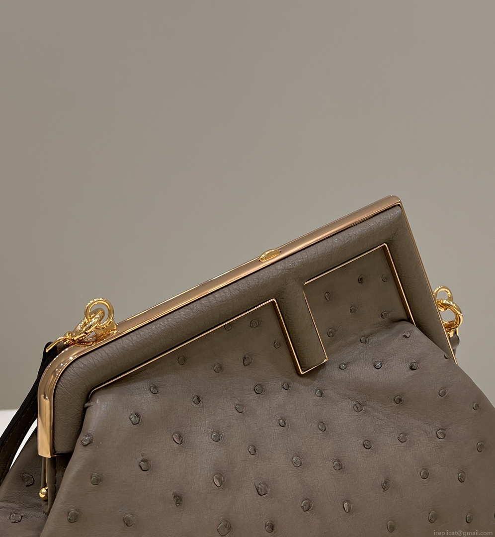 Fendi 8BP129 FENDI FIRST Small Light Brown Ostrich leather bag