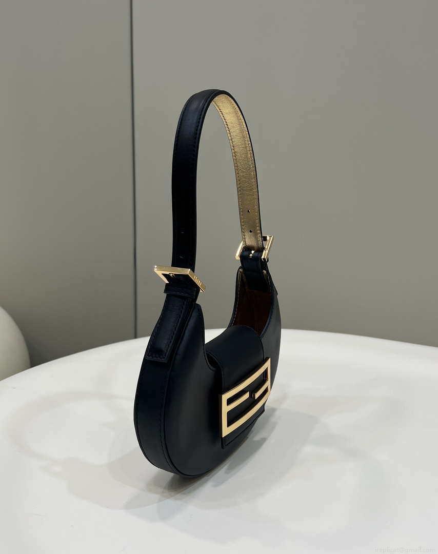 Fendi 8BS065 Fendi Cookie Black leather mini Croissant bag 8556
