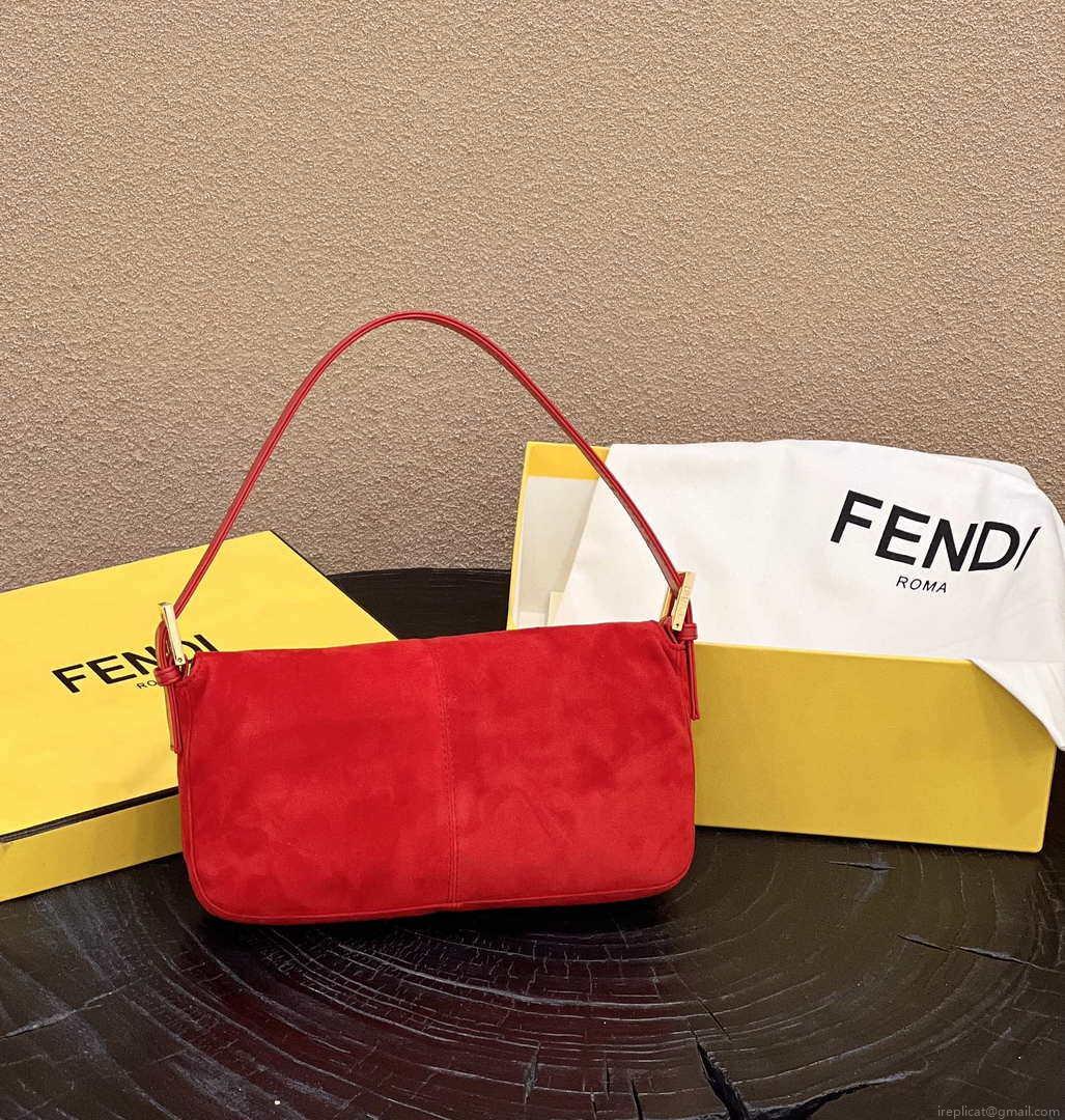 Fendi 8339 Baguette Middle Age Solid Color Series Underarm Bag Red