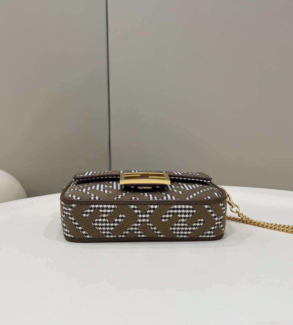 Fendi 8BS017 Mini Baguette Brown houndstooth wool bag with FF embroidery 8588S