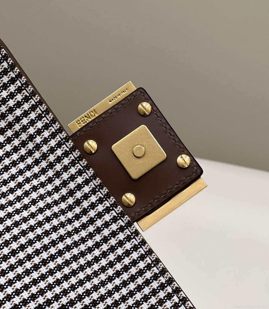 Fendi 8BS017 Mini Baguette Brown houndstooth wool bag with FF embroidery 8588S