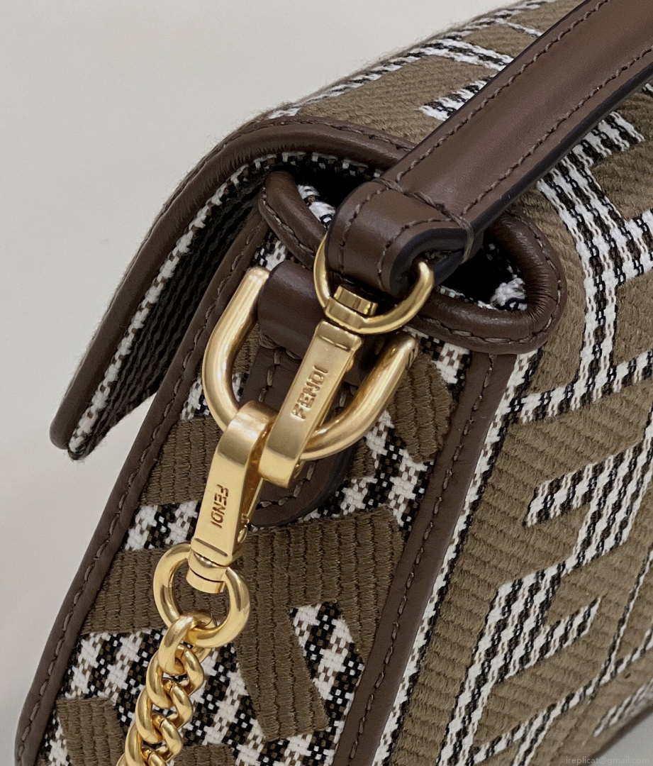 Fendi 8BS017 Mini Baguette Brown houndstooth wool bag with FF embroidery 8588S