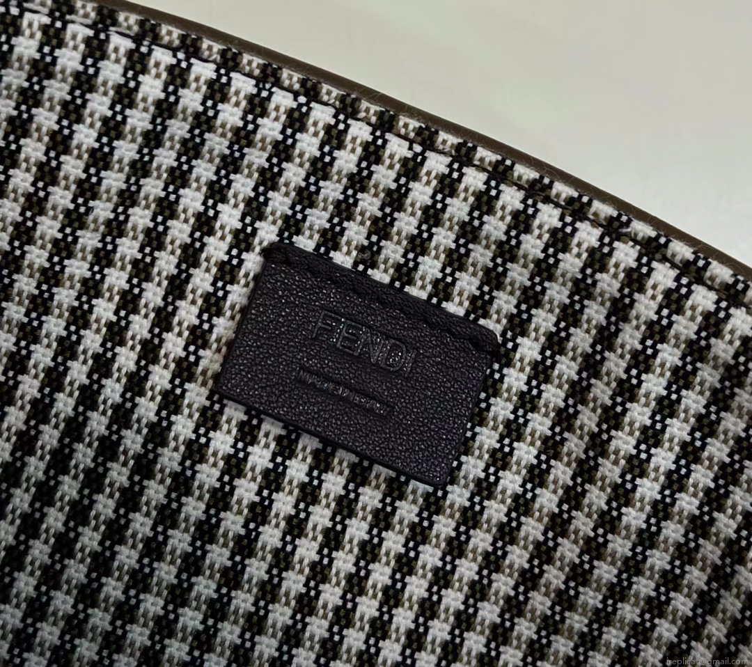 Fendi 8BS017 Mini Baguette Brown houndstooth wool bag with FF embroidery 8588S
