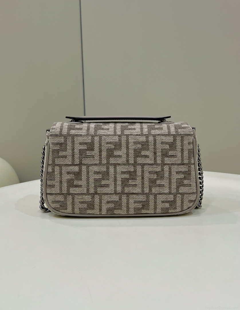 Fendi 8BS017 Mini Baguette Chain Midi Dove gray FF tapestry fabric bag 8579S