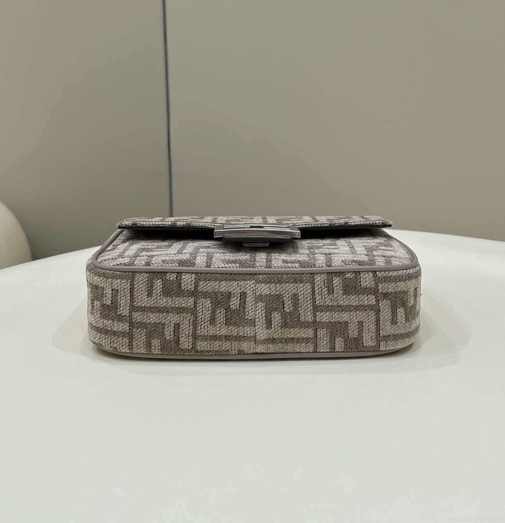 Fendi 8BS017 Mini Baguette Chain Midi Dove gray FF tapestry fabric bag 8579S