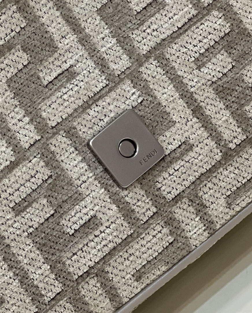 Fendi 8BS017 Mini Baguette Chain Midi Dove gray FF tapestry fabric bag 8579S