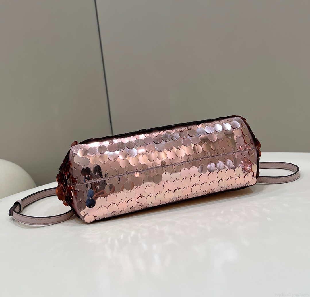 Fendi 8BP129 Fendi First Small Rose Red Gold-colored leather and sequinned bag 80066