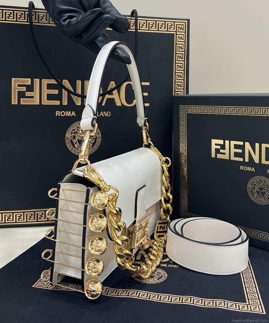 Fendi 8BR801 Baguette brooch Fendace White leather 8563 bag