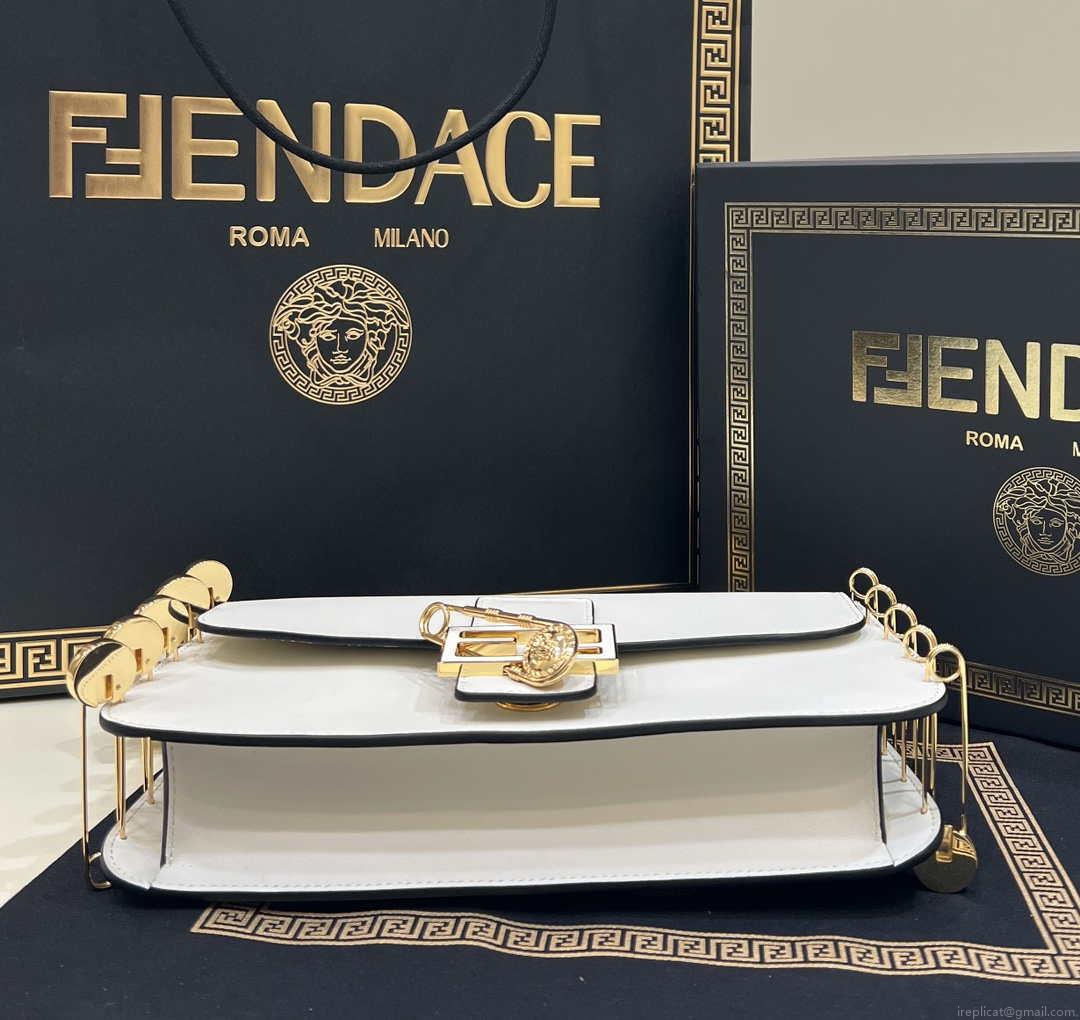 Fendi 8BR801 Baguette brooch Fendace White leather 8563 bag