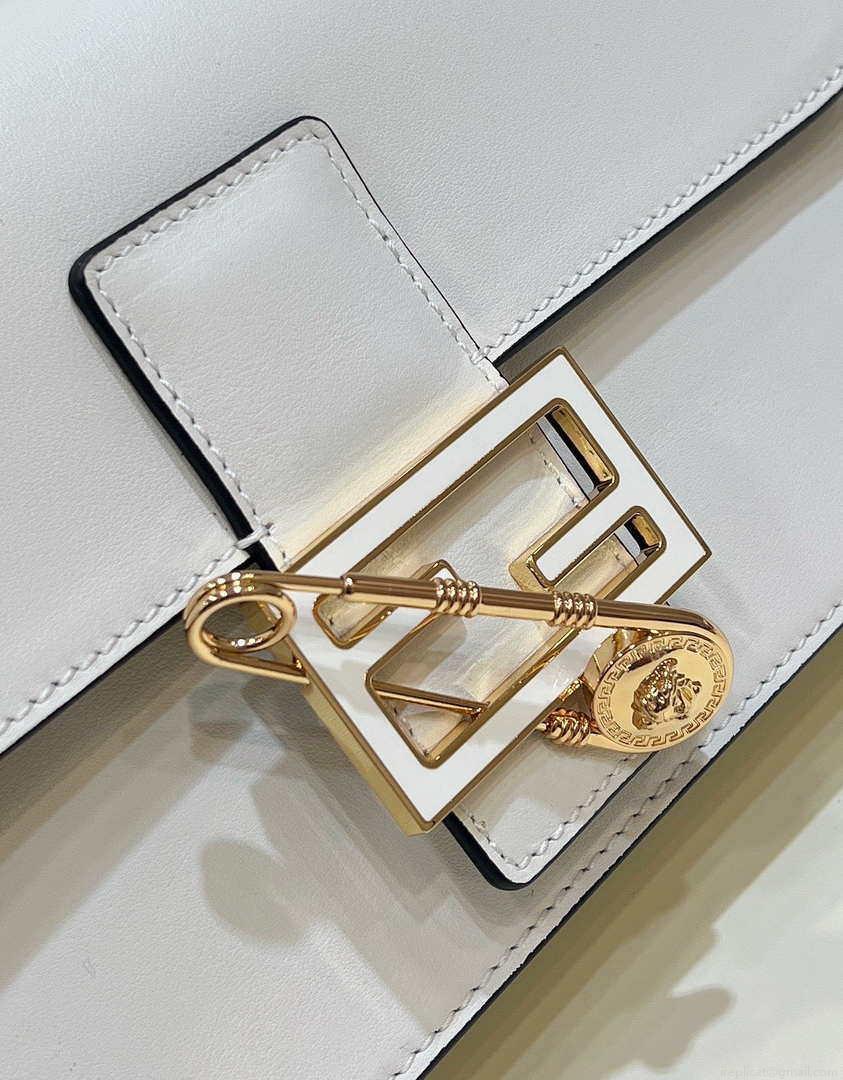 Fendi 8BR801 Baguette brooch Fendace White leather 8563 bag