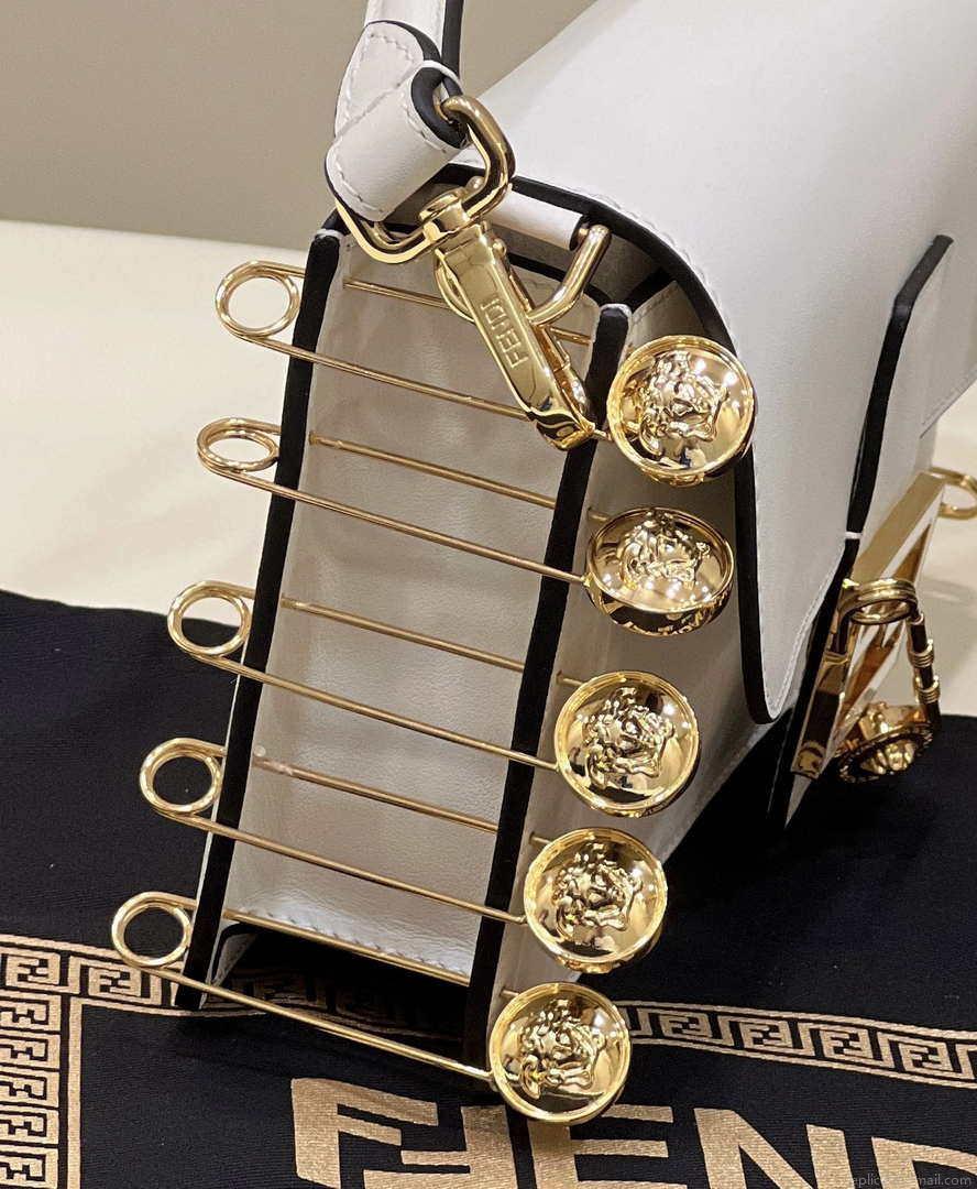 Fendi 8BR801 Baguette brooch Fendace White leather 8563 bag