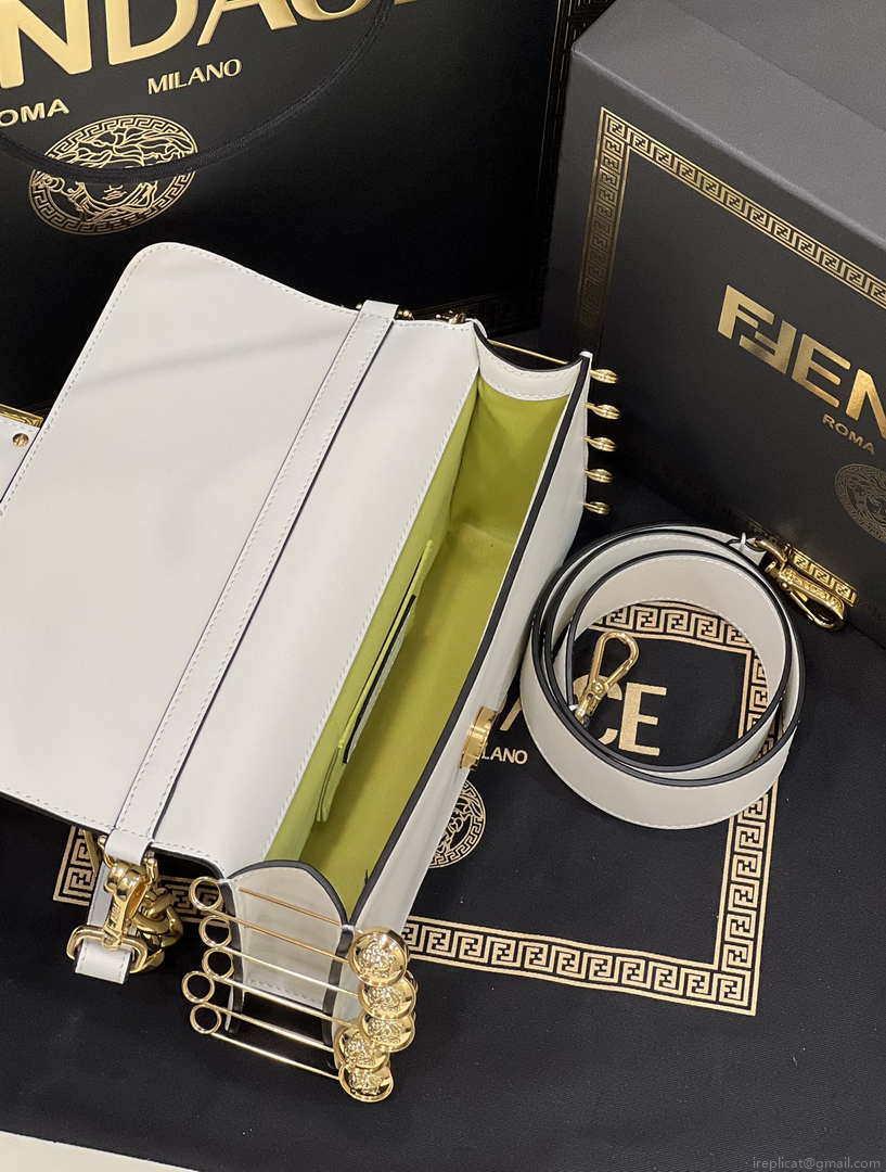 Fendi 8BR801 Baguette brooch Fendace White leather 8563 bag