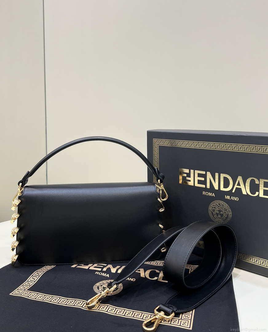 Fendi 8BR801 Baguette brooch Fendace Black leather 8563 bag