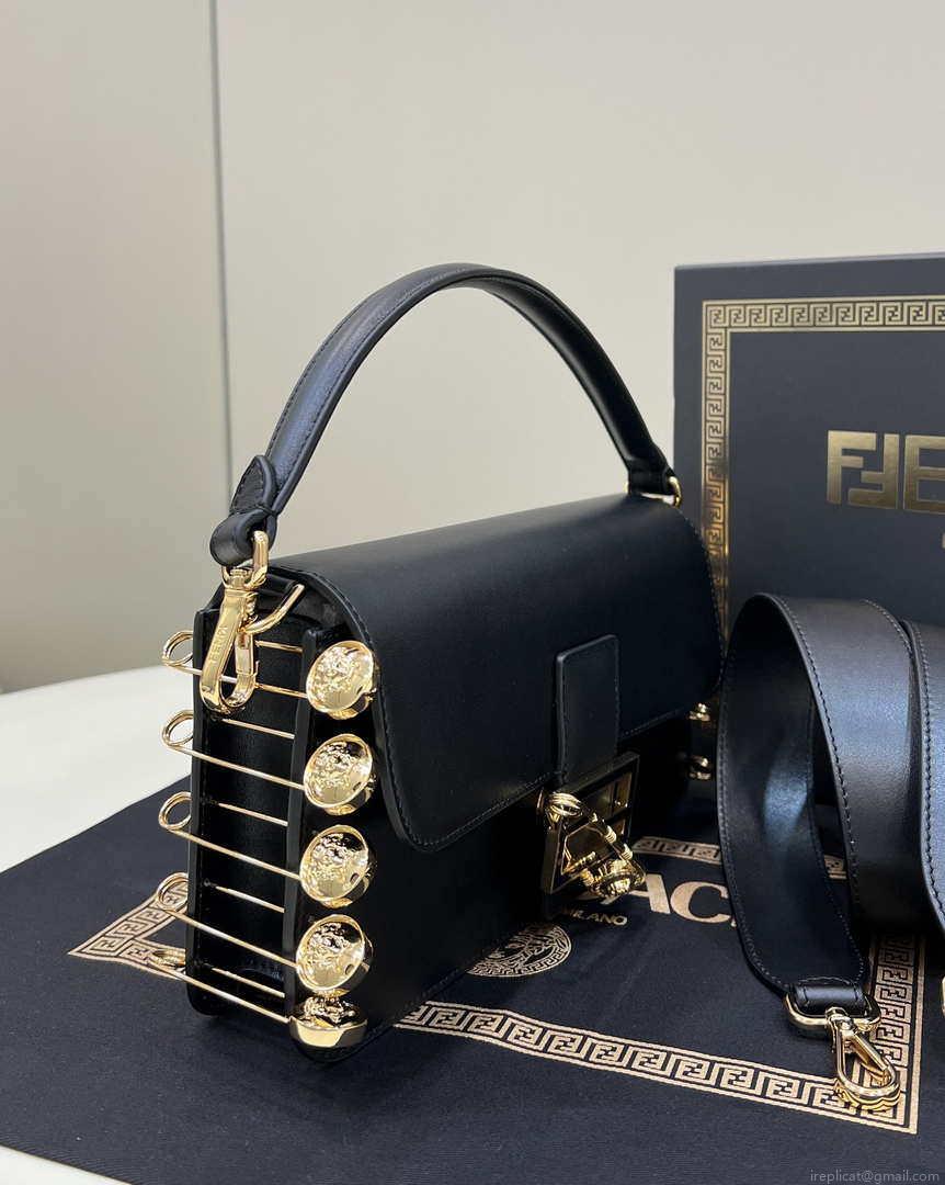 Fendi 8BR801 Baguette brooch Fendace Black leather 8563 bag