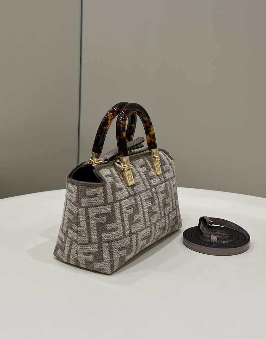 Fendi 8BL145 By The Way Mini Midi Dove gray FF tapestry fabric bag small Boston bag