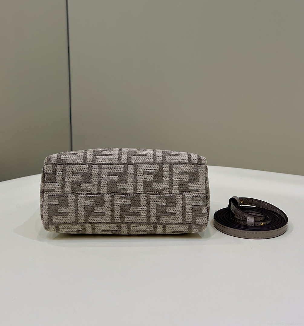 Fendi 8BL145 By The Way Mini Midi Dove gray FF tapestry fabric bag small Boston bag