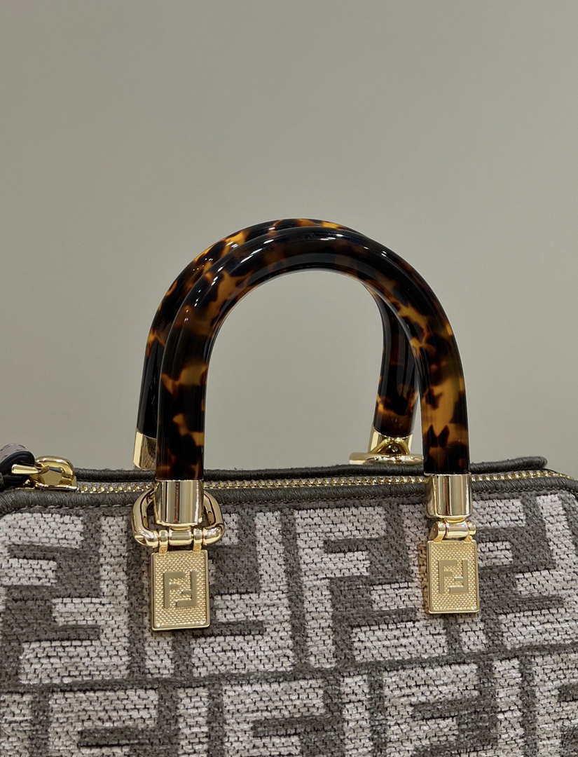 Fendi 8BL145 By The Way Mini Midi Dove gray FF tapestry fabric bag small Boston bag