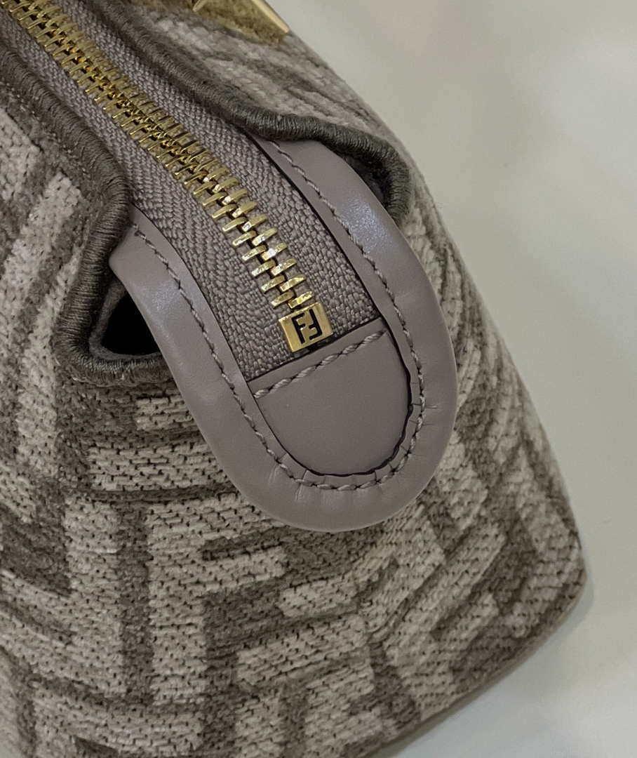 Fendi 8BL145 By The Way Mini Midi Dove gray FF tapestry fabric bag small Boston bag