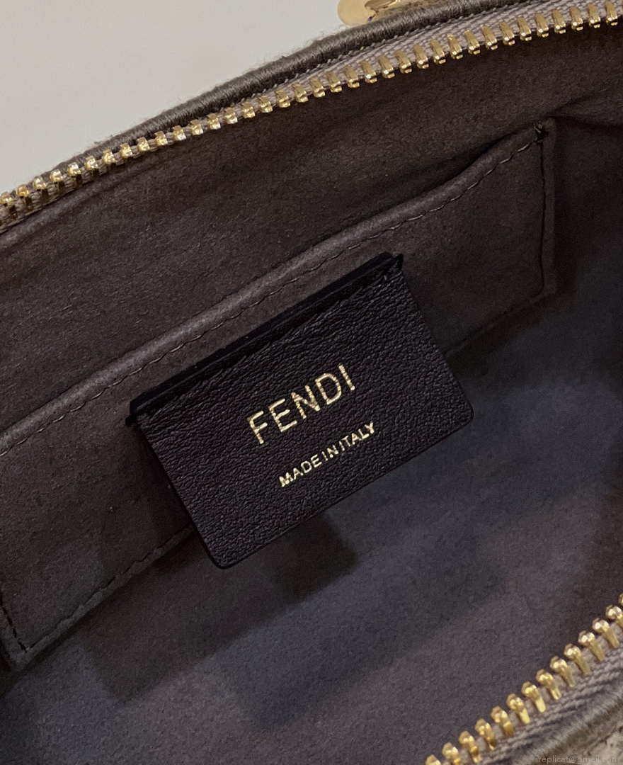 Fendi 8BL145 By The Way Mini Midi Dove gray FF tapestry fabric bag small Boston bag
