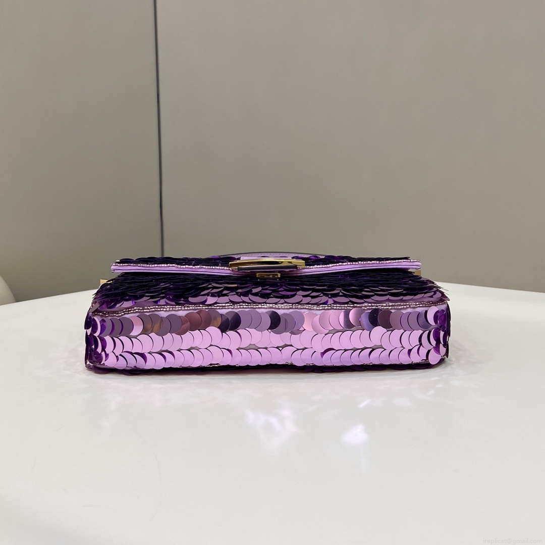 Fendi 8BR792 Medium Baguette 1997 Purple Satin Bag with Sequins 8528