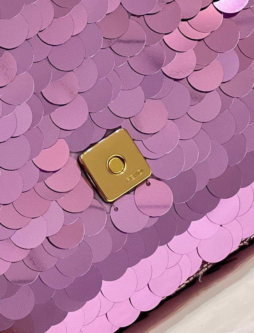 Fendi 8BR792 Medium Baguette 1997 Purple Satin Bag with Sequins 8528