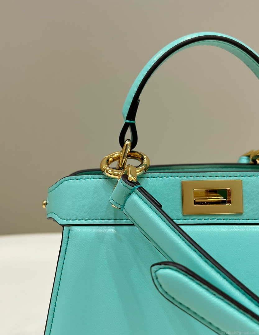 Fendi 8BN335 Peekaboo ISeeU Petite Lake Blue Padded Nappa Leather Bag