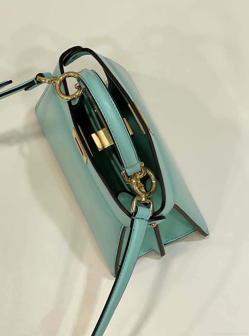 Fendi 8BN335 Peekaboo ISeeU Petite Lake Blue Padded Nappa Leather Bag