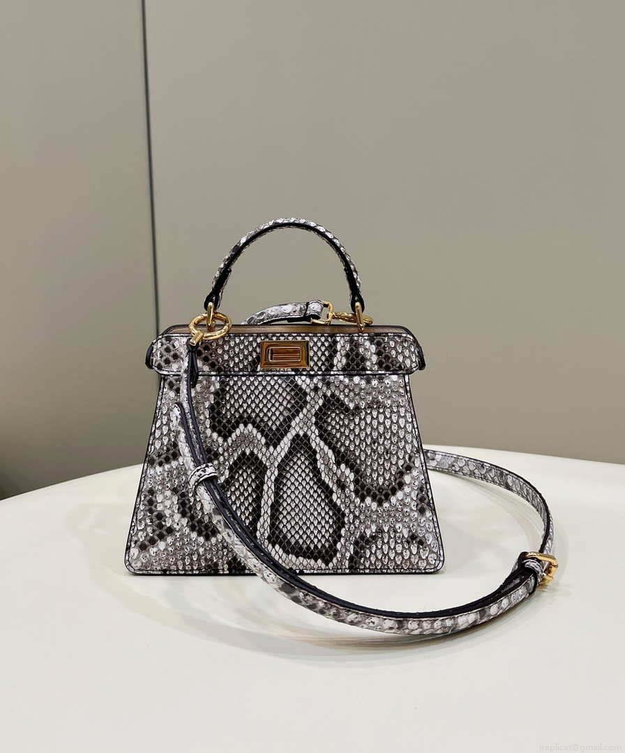 Fendi 8BN335 Peekaboo ISeeU Petite Snakeskin Gray Padded Nappa Leather Bag