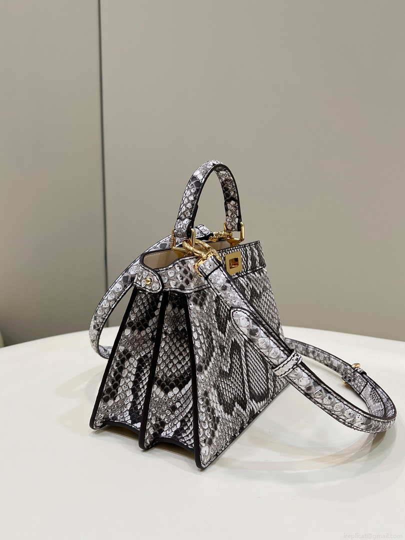 Fendi 8BN335 Peekaboo ISeeU Petite Snakeskin Gray Padded Nappa Leather Bag