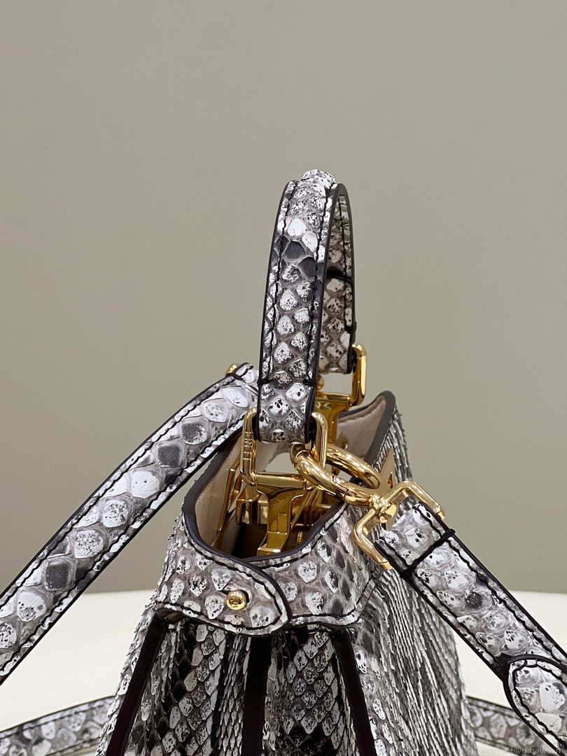 Fendi 8BN335 Peekaboo ISeeU Petite Snakeskin Gray Padded Nappa Leather Bag